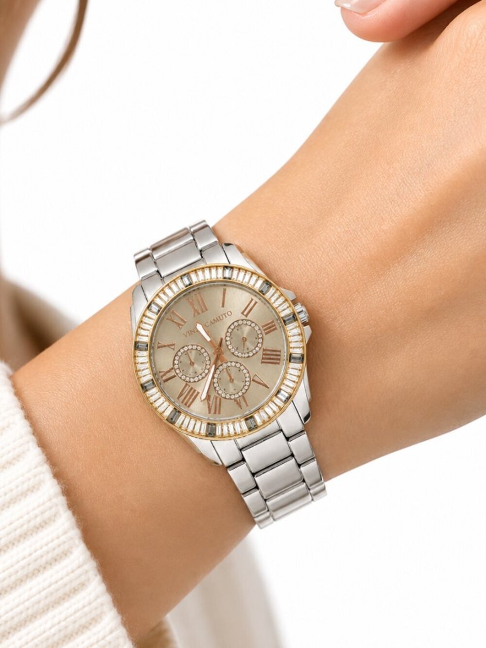Vince Camuto Swarovski Crystal Bezel Bracelet Silver Gold Women's Watch
